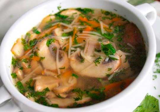 Рецепт грибного супа из шампиньонов с вермишелью