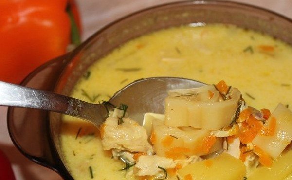 Сырный суп из курицы и лапши
